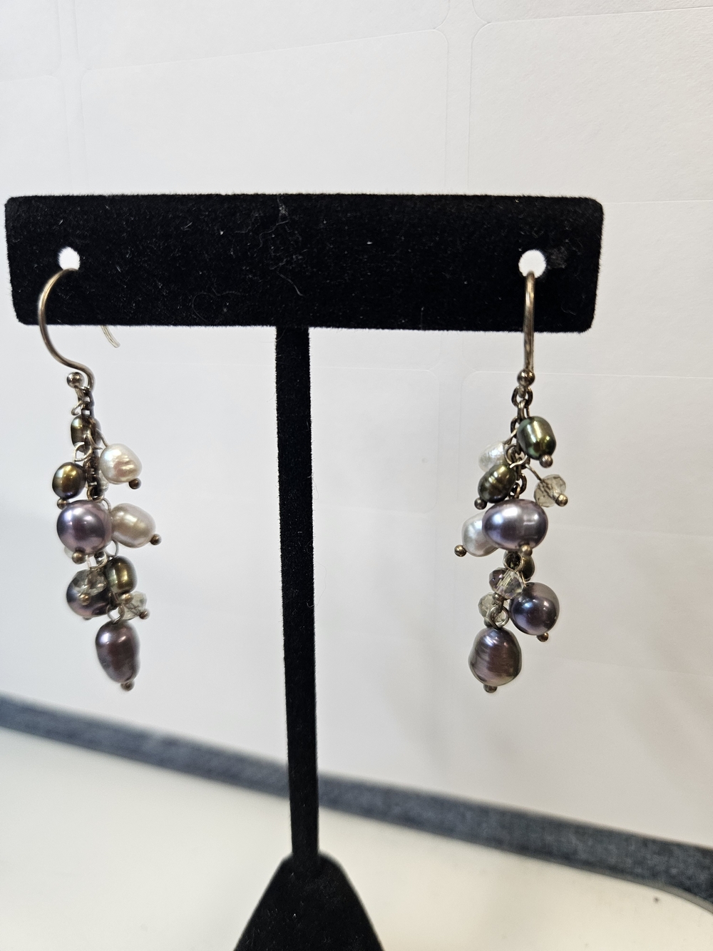 Iridescent Gray Pearl Cluster Drop Earrings - Unbranded